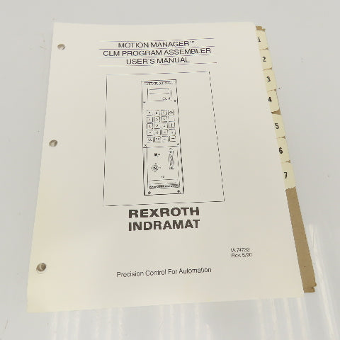 Rexroth IA74733 Motion Manager CLM Program Assembler User's Manual Binder Insert