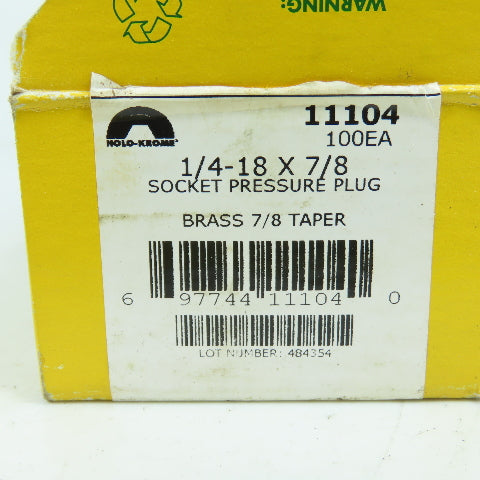 Holo-Krome 11104 75480038 1/4-18 x 7/8 Brass Hex Key Socket Pressure Plug Lot/24