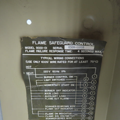 Vigitron 9001-01 Flame Safeguard Control 120V 1Ph 4 Sec Max Response