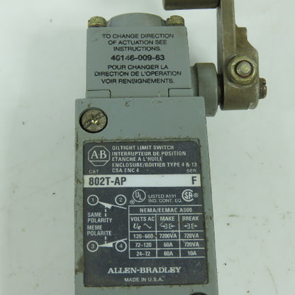 Allen Bradley 802T-AP Ser F Rocker Arm Limit Switch 120-600V 40146-009-63