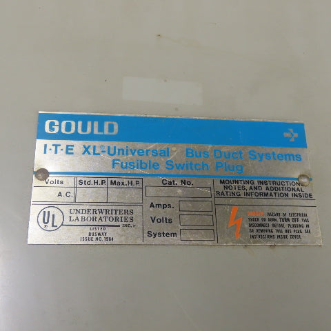 Gould UV461 ITE XL-Universal Bus Duct Fusible Switch Plug 30A 600VAC