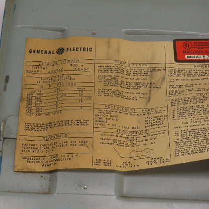 General Electric TH3361 30A Fusible Safety Disconnect Switch 600VAC 3-Pole