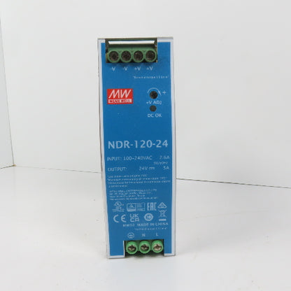 Mean Well NDR-120-24 24V DC 5A Power Supply 100-240VAC Input (Clean)