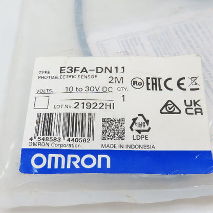 Omron E3FA-DN11 M18 Threaded Barrel Photoelectric Sensor 10-30VDC Class 2