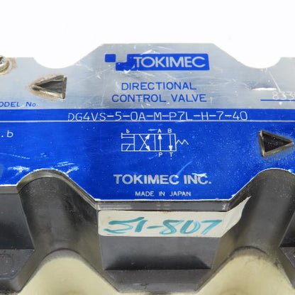 Tokimec DG4VS-5-0A-M-P7L-H-7-40 5/2 Position Hydraulic Solenoid Valve 24VDC