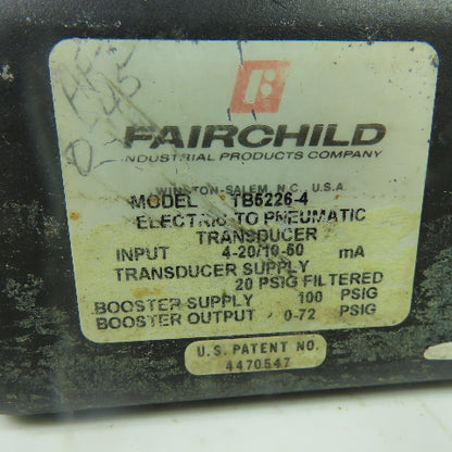 Fairchild TB5226-4 Electric To Pneumatic Transducer 4-20/10-50mA