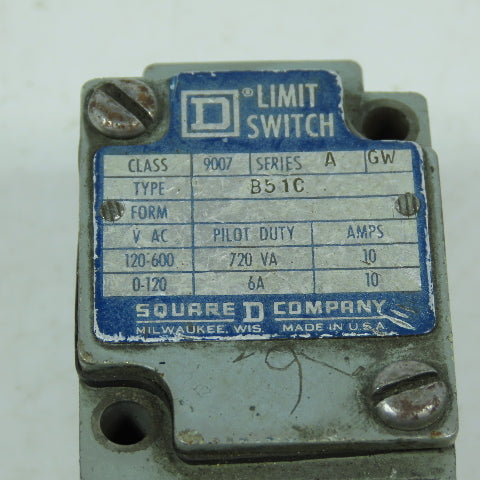Square D B51C Class 9007 10A Limit Switch 120-600VAC