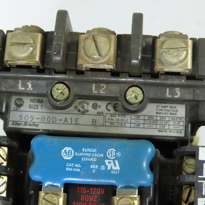 Allen Bradley 509-BOD-A1E Size 1 Starter Contactor 27A 120V Coil W/Overload
