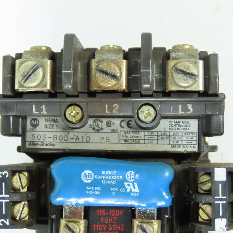 Allen Bradley 509-BOD-A1D Size 1 Starter Contactor 27A 120V Coil W/Overload