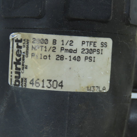 Burkert 461304 2000 B 2/2 Pneumatically Operated Angle Seat Valve 1/2 PTFE SS