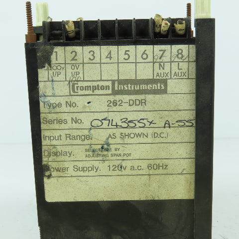 Rapid Technologies 262-DDR Crompton D-C Amperes Panel Meter Display 120VAC