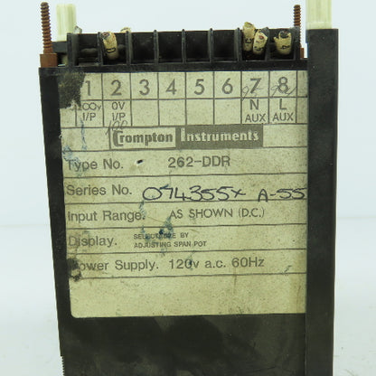 Rapid Technologies 262-DDR Crompton D-C Amperes Panel Meter Display 120VAC