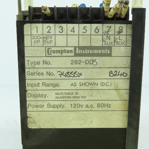 Rapid Technologies 262-DD5 Crompton D-C Volts Panel Meter Display 120VAC