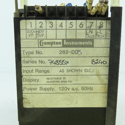 Rapid Technologies 262-DD5 Crompton D-C Volts Panel Meter Display 120VAC