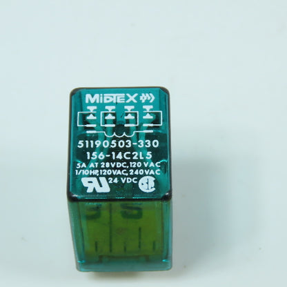 Midtex 51190503-330 156-14C2L5 5A 24VDC Relay 240VAC 14-Pin