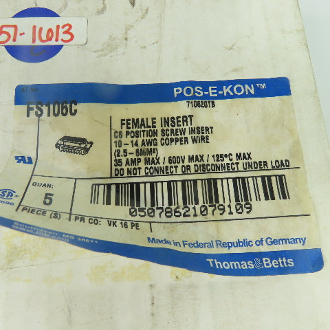 Thomas & Betts FS106C 6C Female Insert 600V 35A Lot Of 5