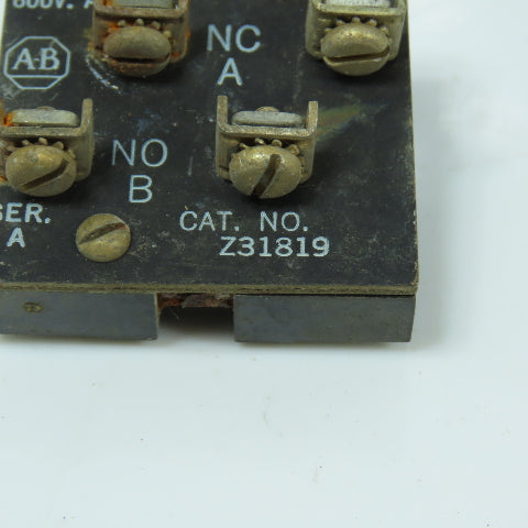 Allen Bradley 800H-Z31819 Pilot Duty Contact Block600VAC Max
