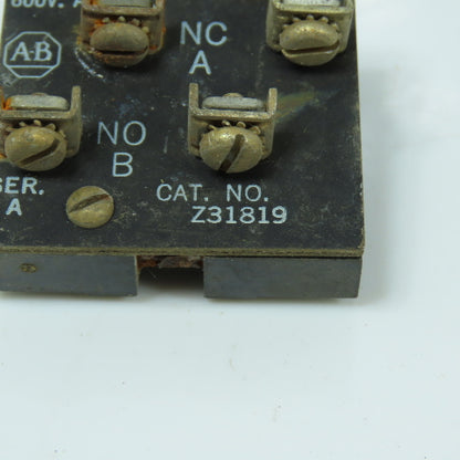 Allen Bradley 800H-Z31819 Pilot Duty Contact Block600VAC Max