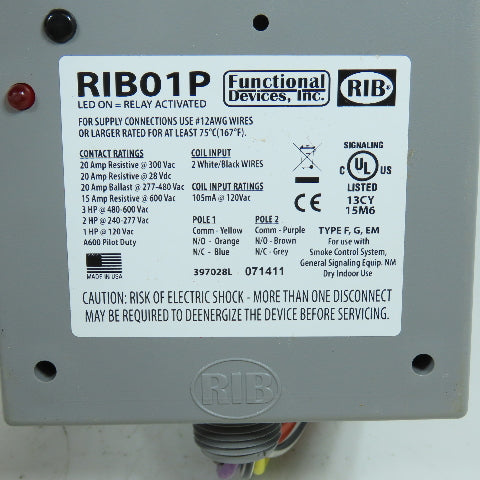 RIB Functional Devices RIB01P Enclosed Relay 120VAC 20 Amp