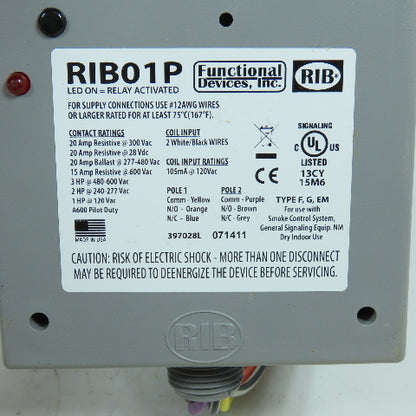 RIB Functional Devices RIB01P Enclosed Relay 120VAC 20 Amp