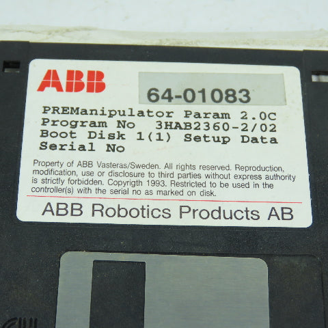 ABB 64-01083 PREManipulator Param Boot Disk 2.0C 3HAB2360-2/02