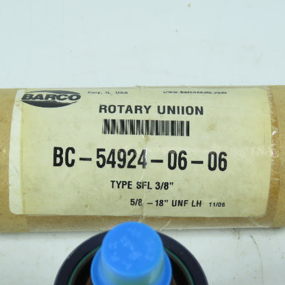 Barco BC-54924-06-06 Rotary Union Type SFL 3/8" / 5/8"-18 UNF LH New