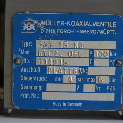 Muller Koaxialventile VPK 15 NO Coaxial Externally Controlled Valve 0-100 Bar