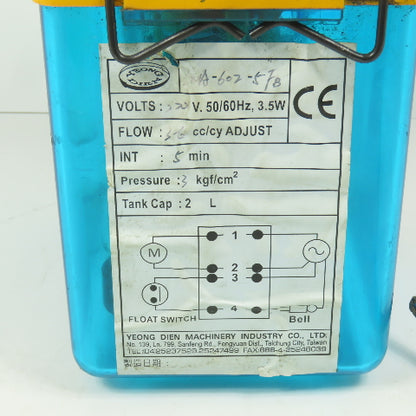 Yeong Dien SMA 2L Capacity Automatic Oiler Lubricator 50/60HZ 3-6 cc/cy 5-Min