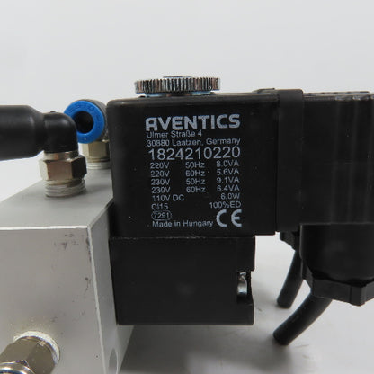 Aventics 0820019500 1824210220 Dual Solenoid Valve 220V Coil W/ Alum Block