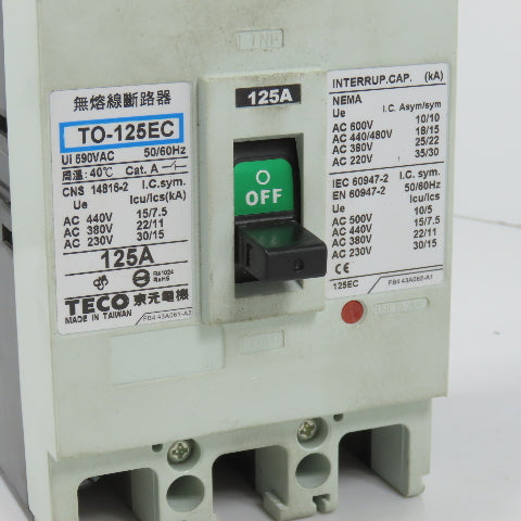 Teco TO-125EC 125A 3-Pole Circuit Breaker 690VAC 50/60HZ
