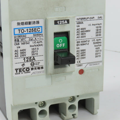 Teco TO-125EC 125A 3-Pole Circuit Breaker 690VAC 50/60HZ