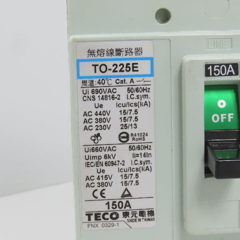 Teco TO-225E 150A 3-Pole Circuit Breaker 690VAC 50/60HZ