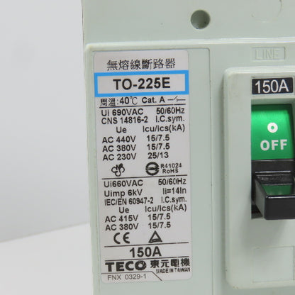 Teco TO-225E 150A 3-Pole Circuit Breaker 690VAC 50/60HZ