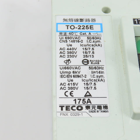 Teco TO-225E 175A 3-Pole Circuit Breaker 690VAC 50/60HZ