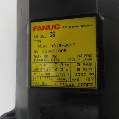 Fanuc A06B-0313-B003 OS AC Servo Motor 2000RPM 91V 4.2A 3PH 2.9Nm TRQ. W/Encoder