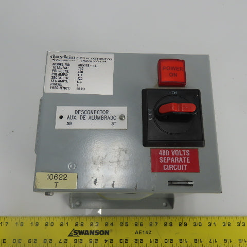 Daykin MDGTB-13 Disconnect Transformer Pri 480V Sec 120V 6.3A Total VA 750 1PH