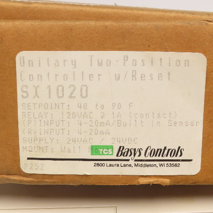 Basys Controls SX1020 Unitary Two Position Controller W/ Reset 40-90°F 120VAC