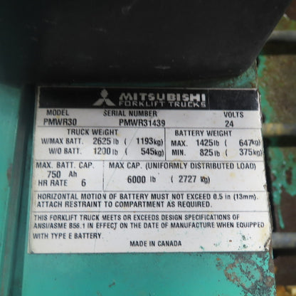 Mitsubishi PMWR30 24V Electric Pallet Jack Walkie/Rider 6000Lb Cap (No Battery)