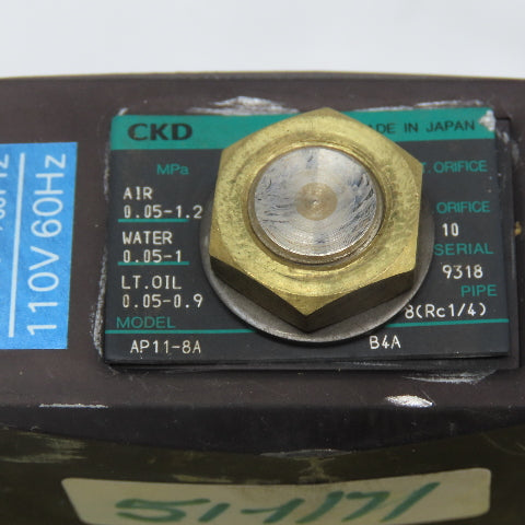 CKD AP11-8A-B4A 1/4" NPT 2 Way Solenoid Valve 100/110V Coil