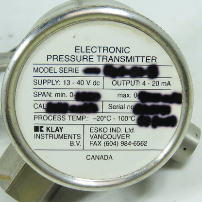 Klay Instruments Electronic Pressure Transmitter -20° To 100°C Temp W/ Lead