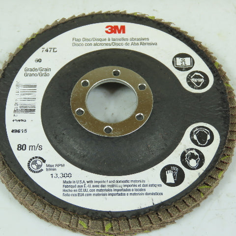 3M 747D Type 27 Flap Disc Wheel 60 Grade 4-1/2" OD x 7/8" Arbor Lot Of 10