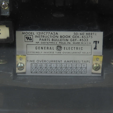 General Electric 12IFC77A2A GEF-4533 Extremely Inverse Time Overcurrent Relay