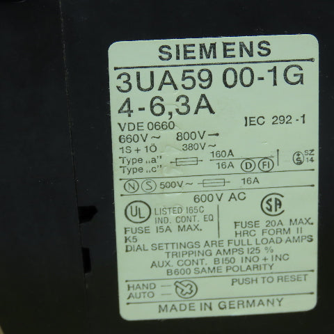 Siemens 3UA5900-1G Thermal Overload Protection Relay 4-6.3A 660V New