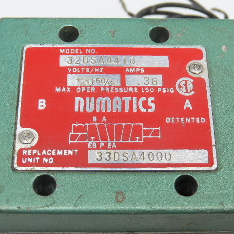 Numatics 32DSA4410 5/2 Position Pneumatic Directional Valve 120V 1/4" NPT