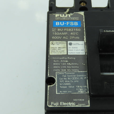 Fuji BU-FSB BU-FSB2150 150A 2-Pole Circuit Breaker 600VAC