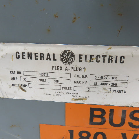 General Electric DE361R Flex-A-Plug 30A 600V 3 Pole Fusible Bus Tap Bus Plug