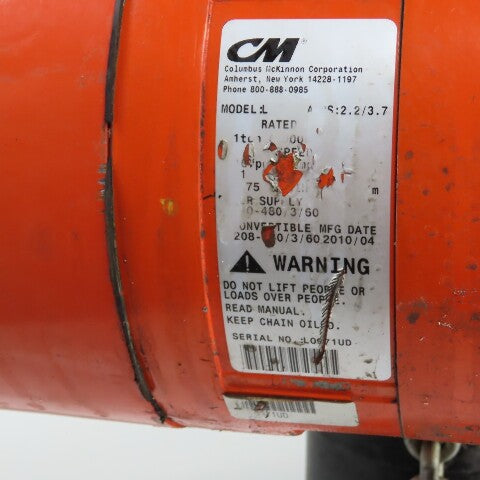 CM Lodestar Model L 1 Ton 2000LB Electric Chain Hoist 230/460V 15' Lift 16FPM