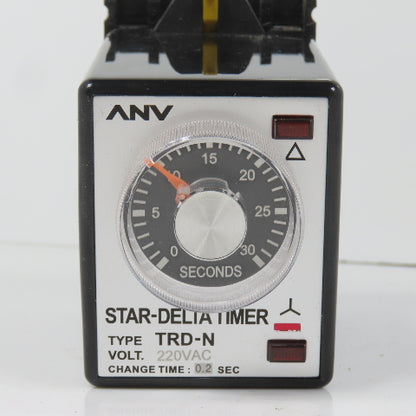 ANV Type TRD-N Star-Delta Timer Relay 220VAC 0-30 Seconds 5A W/ Base