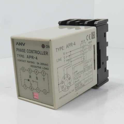 ANV APR-4 5A 220VAC Phase Reversal Relay Controller W/ Base