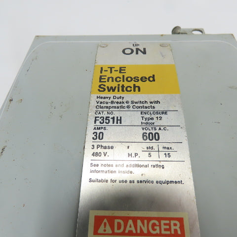 Siemens ITE F351H 30A Vacu-Break Fusible Safety Disconnect Switch 600VAC